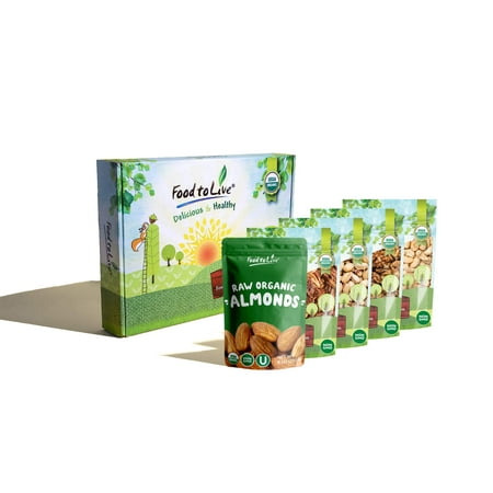 Organic Brain Healthy Nuts Gift Box - Pecans, Walnuts, Almonds, Pistachios, Cashews - by Food to Live