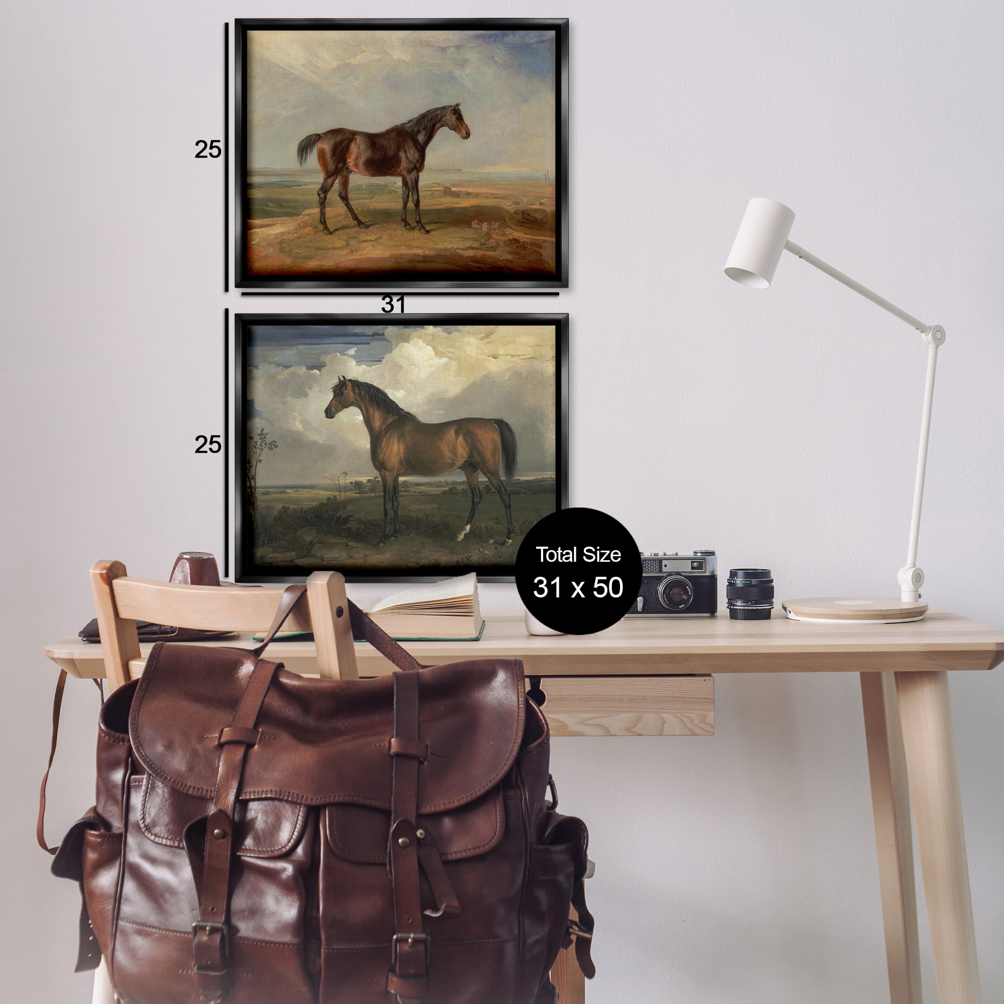 Stupell Industries Horses in Desolate Terrain Landscape & Nature Painting Black Floater Framed Canvas Art Print Wall Art, 31 x 25, Set of 2