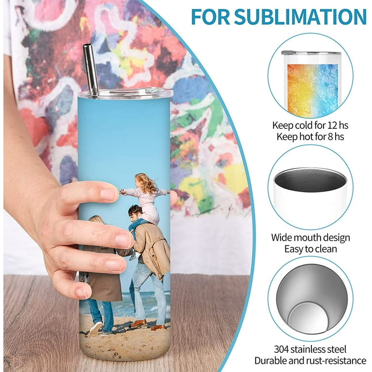 8 Pack Straight Sublimation Tumblers Set 20 Oz Skinny, Stainless Steel  Skinny Sublimation Tumbler Blank With Lid Straw Set,Individually Boxed, 