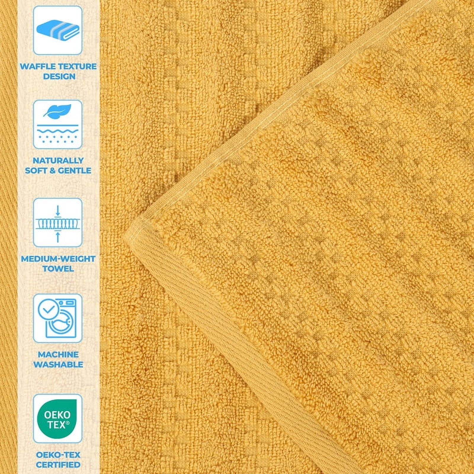 Superior Zuma Waffle Textured Stripes Zero Twist 12 Piece Towel Set, Gold