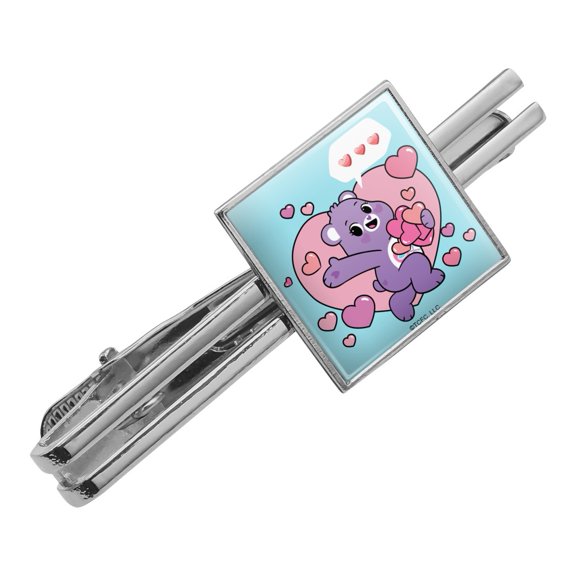 Care Bears: Unlock the Magic Share Bear Sharing Hearts Square Tie Bar Clip Clasp Tack- Silver or Gold