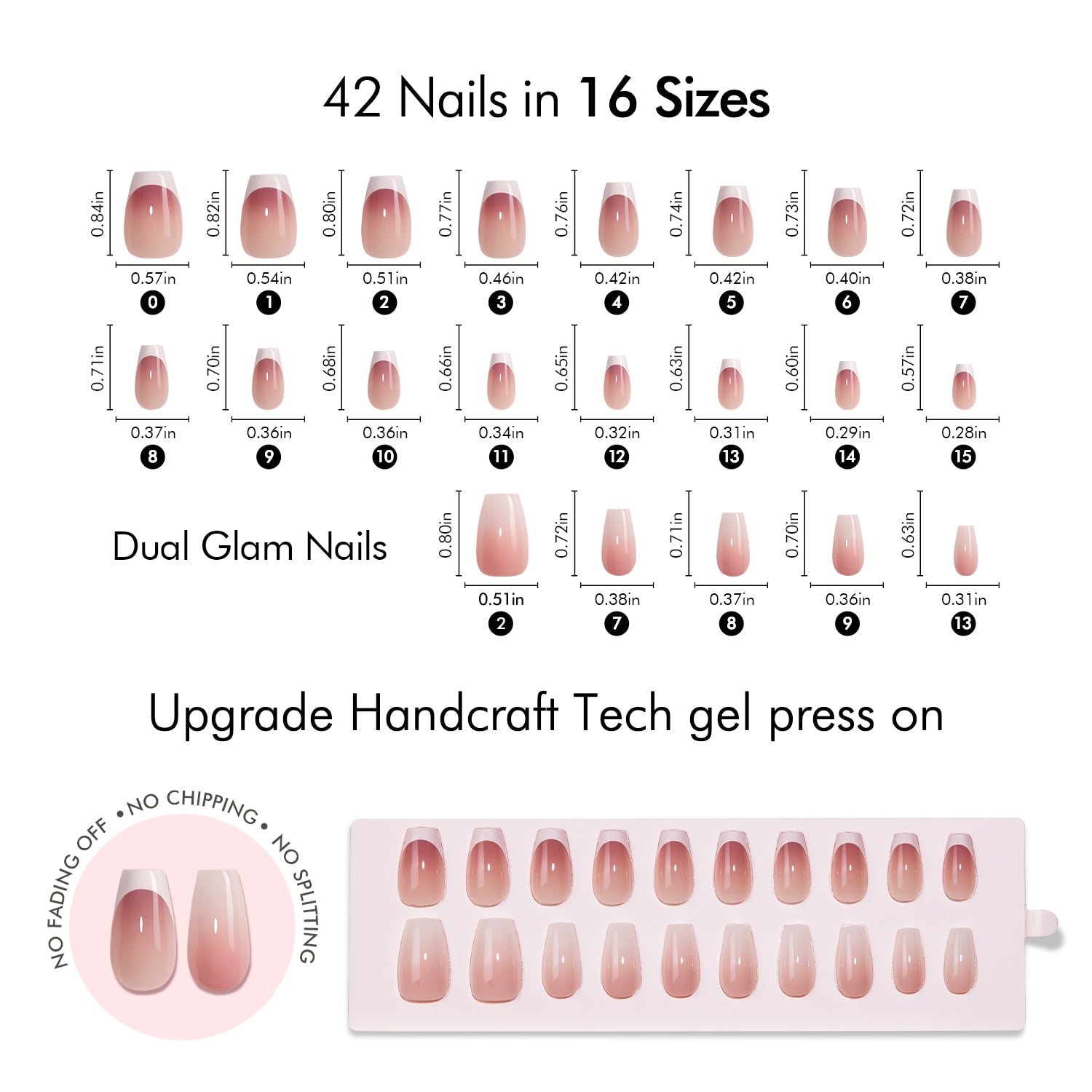 VSALON Press On Nails Short 42 Pcs White Nude Pink French Tip Main Coffin Nail in 16 Sizes With Alternative Nails Reusable Nail Kit UV Glue Easy Tab Nail Glue Remover Summer Gift Home Salon For Women