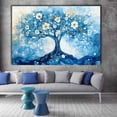 thumbnail image 2 of Mudket Framed Canvas Wall Art Blue Swirl Tree of Life White Flower Gold Fleck Prints Wall Decor Modern Botanical Canvas Print Ready to Hang for Living Room Bedroom Office - 12"L x 8"W, 2 of 10