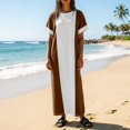 thumbnail image 2 of Bysome Women Dress Colorblock Short Sleeve Crew Neck Baggy Dresses Summer Casual Women Dresses Size 2XL Brown, 2 of 4