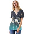 thumbnail image 5 of Yuwull Summer Tops Going Out Tops For Women Women'S Fashion Printed Short Sleeve Button Round-Neck And V-Neck Top Blouse Women Tops L, 5 of 8