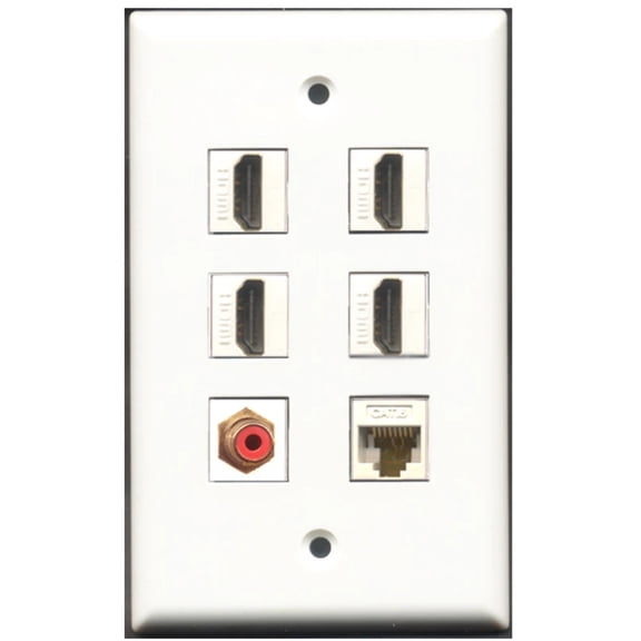 Ultra Spec Cables 4 Port HDMI 1 RCA Red 1 Cat6 Ethernet Wall Plate