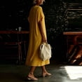 thumbnail image 6 of LNWUY Women's V Neck Linen Maxi Dress with Lace Trim Short Sleeve Solid Color Loose Pocket Long Dress Summer Casual Beach Dress Yellow M, 6 of 6