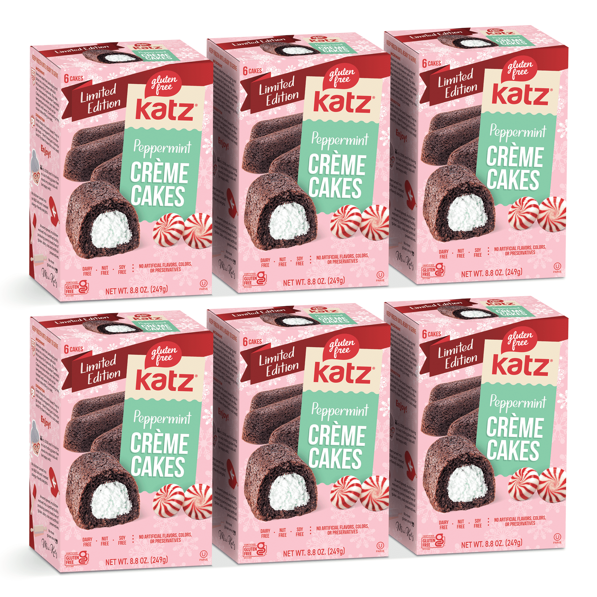 Katz Gluten-Free Creme Cakes - Peppermint |Gluten-Free Dairy Free Nut Free Soy Free Kosher | (6 Pack 8.8 Ounce Each)
