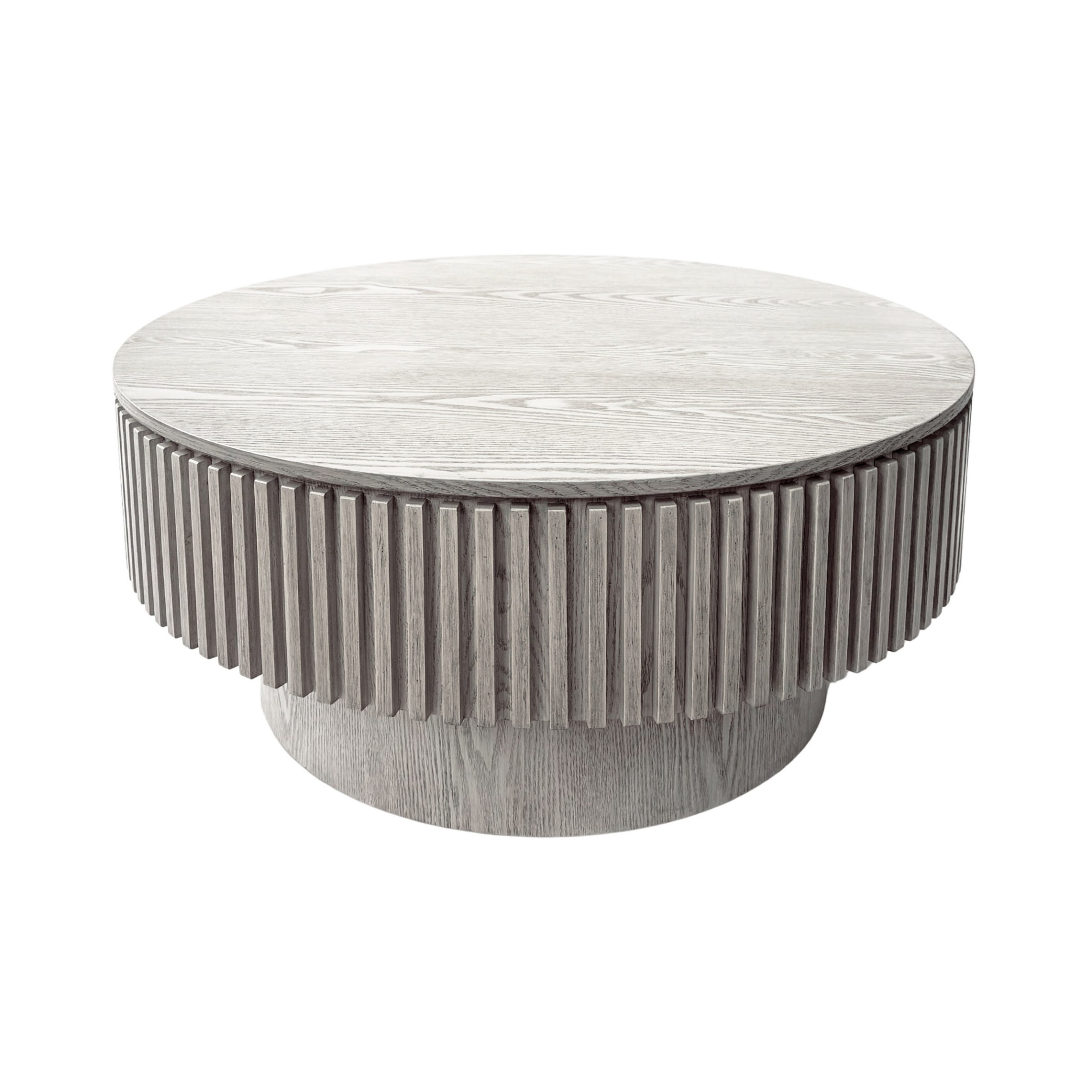 31.5'' Round Coffee Table with Hidden Storage Compartment, Solid Wood Veneered Modern Fluted Accent End Tea Table