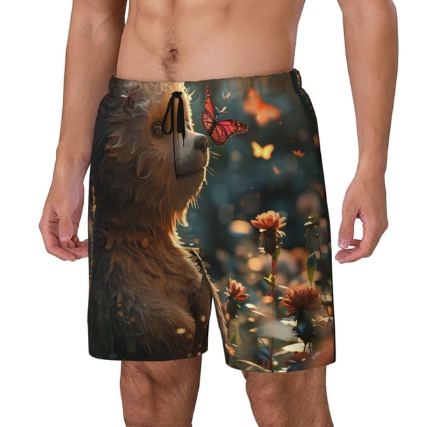 Fotbe Sunshine Butterfly Flower Bear Traje de Baño para Hombre – Shorts de Natación de Secado Rápido con Forro y Bolsillos-X-Large