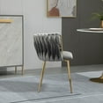 thumbnail image 3 of Velvet Dining Chairs, Mid-Century Dining Chair with Golden Metal Legs, Woven Back Upholstered Dining Chairs, Accent Desk Chair for Living Room Bedroom Office Waiting Room(Grey,Set of 4), 3 of 9