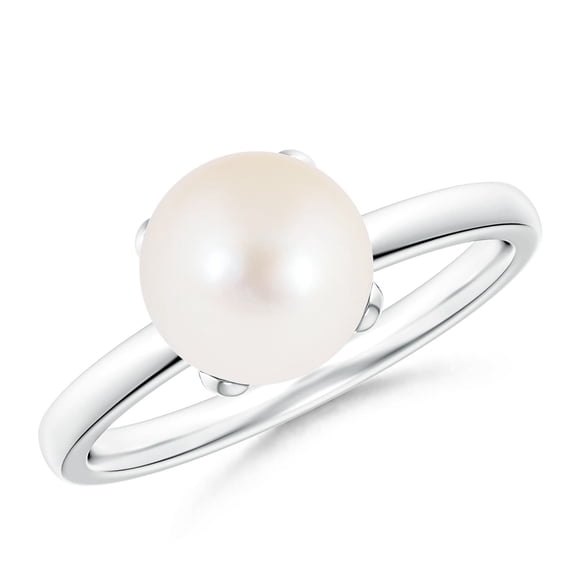 ANGARA Classic Solitaire Freshwater Cultured Pearl Ring in 14K White Gold for Women | June Birthstone, Birthday, Anniversary, Jewelry Gift for Women | Natural Pearl Ring