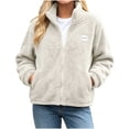 thumbnail image 5 of Enjoytime Fleece Jacket Women Stand Collar Long Sleeve Zip Up Coat Casual Cozy Warm Outerwear Fall Winter Plus Size Clothes, 5 of 8