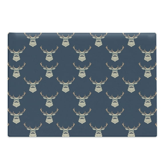 Deer Cutting Board, Hipster Inspired Antlers Glasses Mustaches Funny Animal Pattern Woodland Vintage, Decorative Tempered Glass Cutting and Serving Board, Large Size, Slate Blue Tan, by Ambesonne
