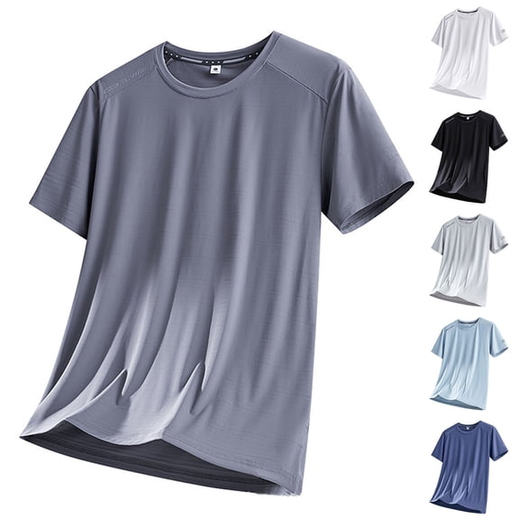Lovzfmll Summer Ice Silk Cool Touch Thin Stretch Loose Short Sleeve T-Shirt, Men's Outdoor Breathable Sports Shirt for Hot Days Black, L