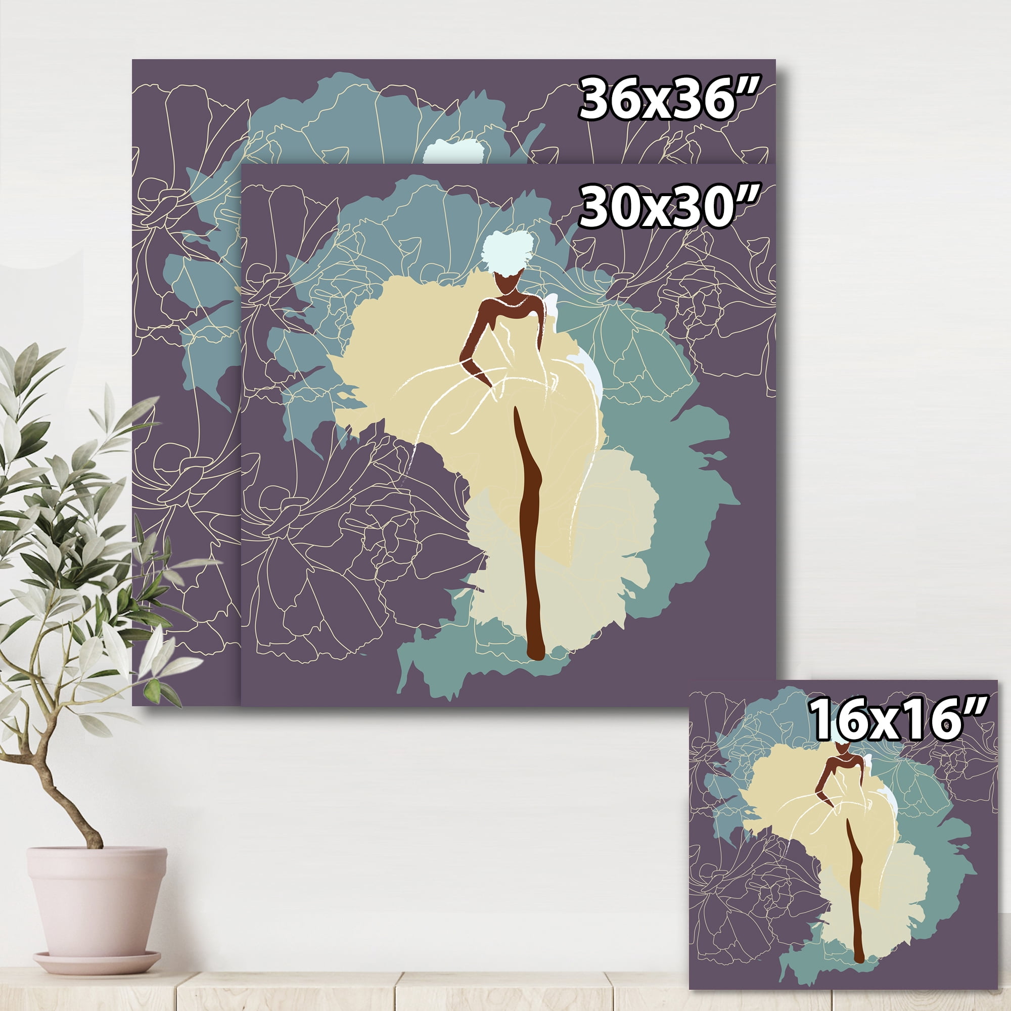 Abstract African American Woman In Gorgeous Wedding Dress 36 in x 36 in Painting Canvas Art Print, by Designart