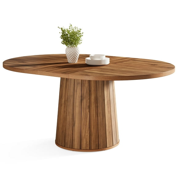 Tribesigns Farmhouse Brown Wood 55 in. W Oval Pedestal Dining Table Seats 6 for Home Kitchen, Dining Room