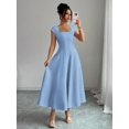thumbnail image 7 of Blue Womens Square Neck Cinched Waist A-Line Midi Dress For Spring Summer Casual Vacation, 7 of 7
