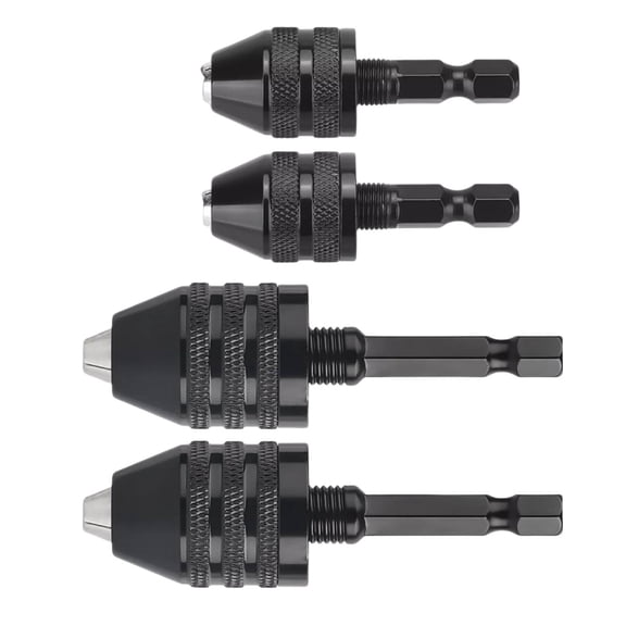 JIAHAOO 4 Piece Keyless Chuck Adapter 1/4” Hex Shank 0.3-3.6 & 0.3-6.5 mm Screwdriver to Drill Grinder Quick