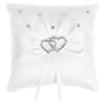 thumbnail image 1 of KAKOWELY Cojín de bolsillo para anillos de boda con doble corazón de 10 x 10 cm con cintas de satén (blanco), 1 of 5