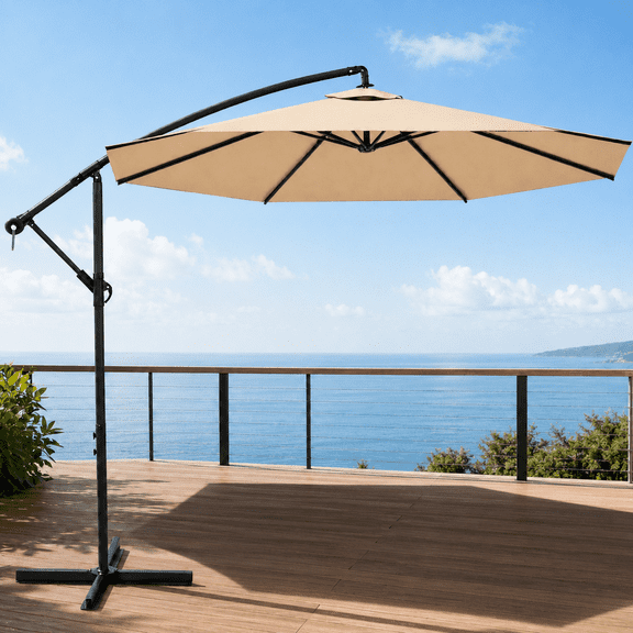 GVDV 10ft Cantilever Patio Umbrellas,360° Rotation Outdoor Offset Umbrella with Tilt & Crank,UPF 50  for Garden Deck,Pool,Backyard