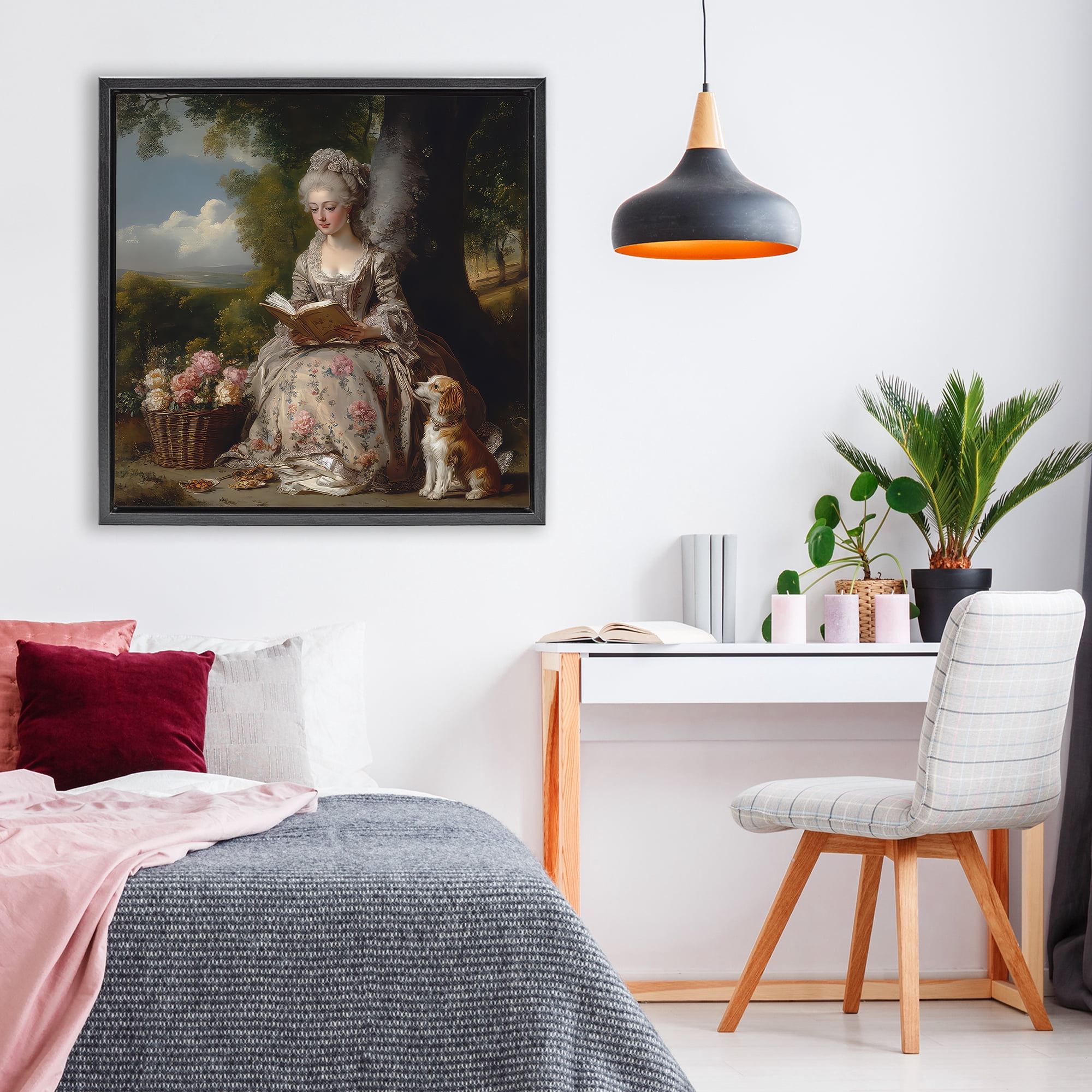 Stupell Industries Rococo Lady with Dog Black Framed Floater Canvas Wall Art, design by The Wands Want