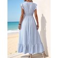 thumbnail image 2 of Blue And White Striped V-Neck Cinched Waist Maxi Shirt Dress With Ruffle Sleeves For Summer Casual Wear, 2 of 7