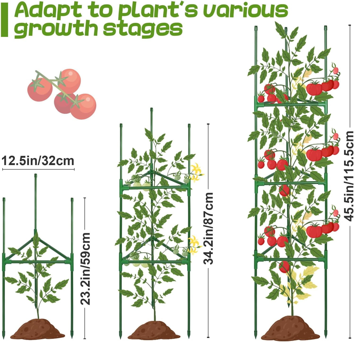 Sturdy Triangle Tomato Cage for Raised Garden Bed - 3 Sets 45'' Adjustable Garden Trellis Planters, Support for Outdoor Beans, Peppers, Cucumbers, Eggplants, Climbing Plants