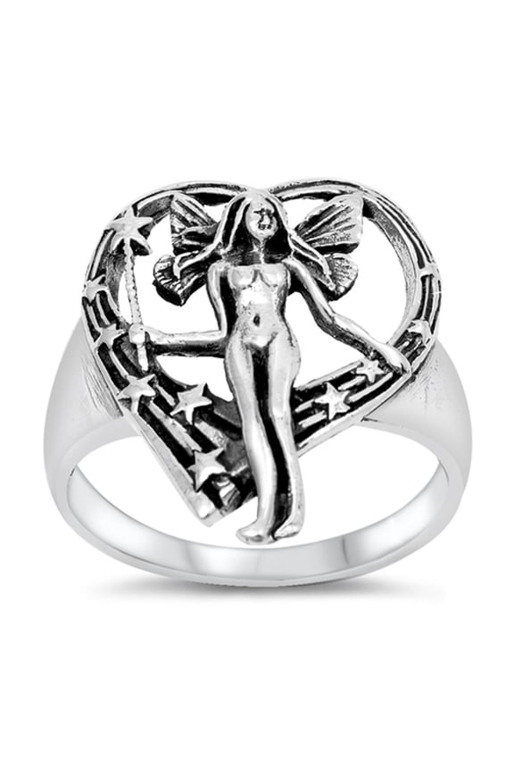 Mystical Fairy Heart Star Promise Ring .925 Sterling Silver Band Jewelry Female Male Unisex Size 5