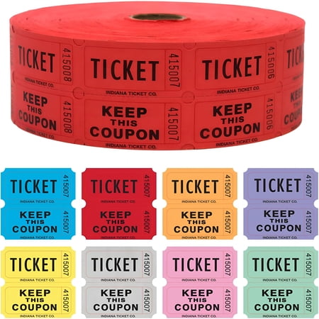 CCOCC Double Roll Raffle Tickets – 1,000 Red,Events,Carnival,Fair,Door Prize,Drink/Food Tickets,Classroom Reward,Bingo,Auction. (8 Color Selection)