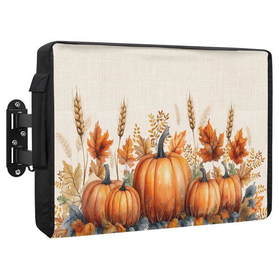 Pumpkin Wheat Ear Waterproof Outdoor TV Cover, Maple Leaf Outside Weatherproof TV Enclosures for 52 to 55 Inch LCD Television Shield Flat Screen Protectors
