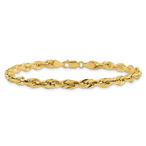 Diamond2Deal 14K Yellow Gold 4.75mm Semi Solid Rope Chain Bracelet for Men 7"