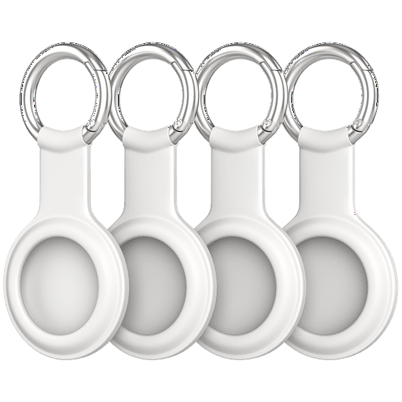 Keychain,4 Pack Air Tag Holder,Protective [Anti-Scratch][Shockproof] Tracker Case with Loop Key Ring for Apple AirTags,Airtag Cover for Wallet,Luggage,Cat,Dog,Pets, White