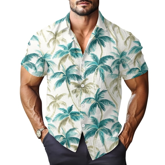 Mens Hawaiian Shirts Short Sleeve Summer Beach Aloha Shirt Tropical Floral Casual Button Down Shirt Vacation Palm Print with Pocket