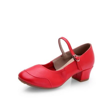 

Ritualay Ladies Casual Ballroom Dance Shoes Comfort Closed Toe Latin Salsa Dancing Shoe Practice Tango Chunky Heel Red Style A 7