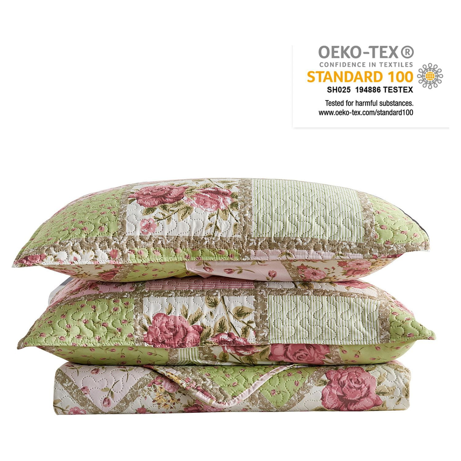 JML Microfiber Quilt Set, King, Pink Floral, Soft, Breathable, ( 3 Count)