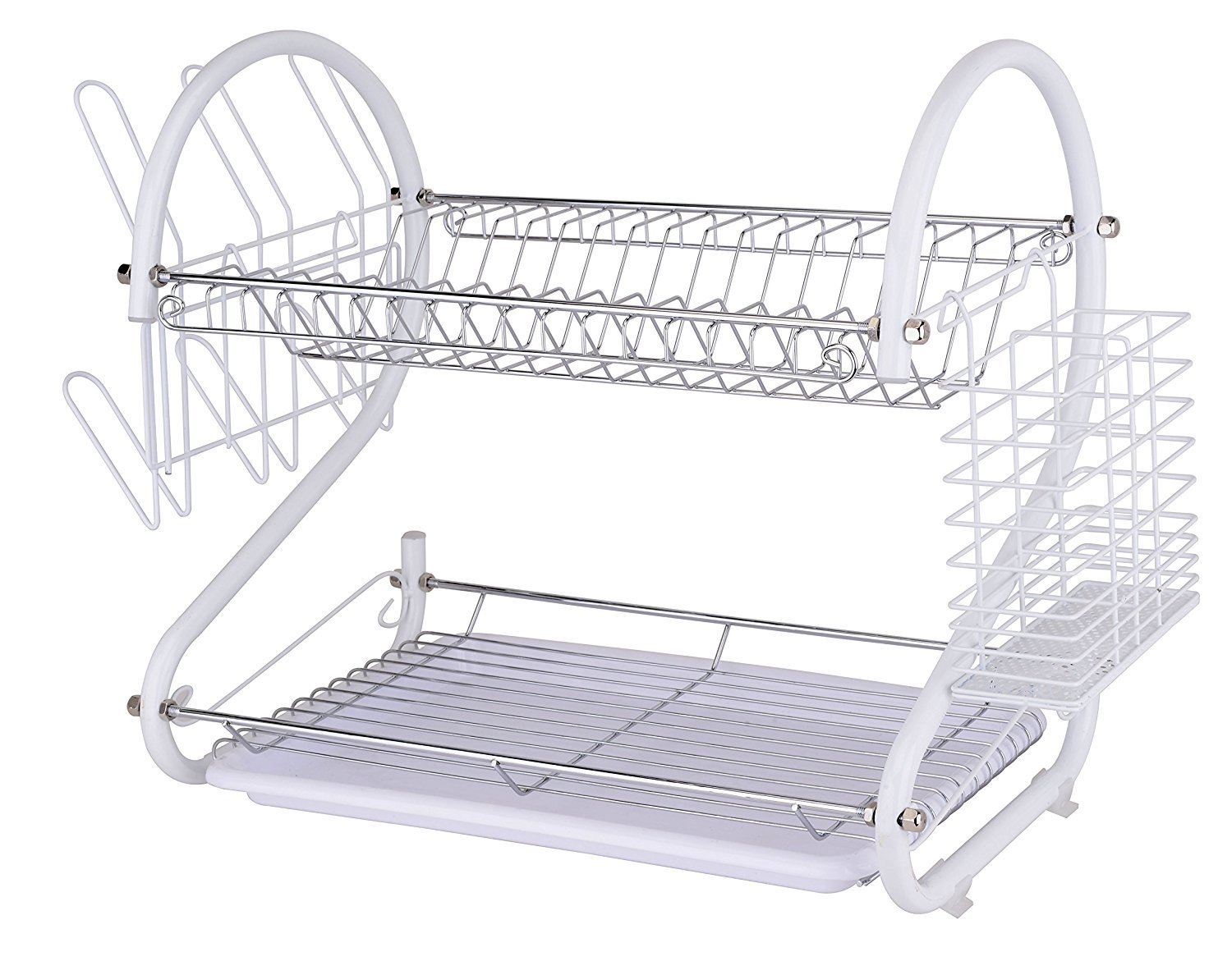 Europe Ware K10766, Iron White Dish Rack with Plastic Draining Tray and
