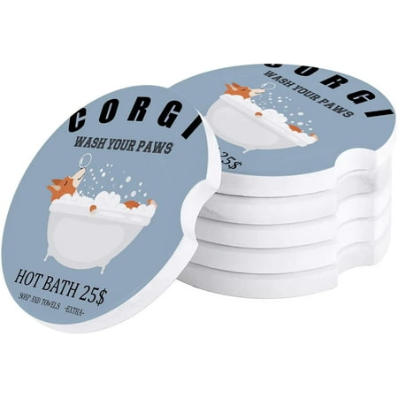 

KXMDXA Corgi Wash Your Paws Cartoon Dog Bubble On Bath Set of 4 Car Coaster for Drinks Absorbent Ceramic Stone Coasters Cup Mat with Cork Base for Home Kitchen Room Coffee Table Bar Decor