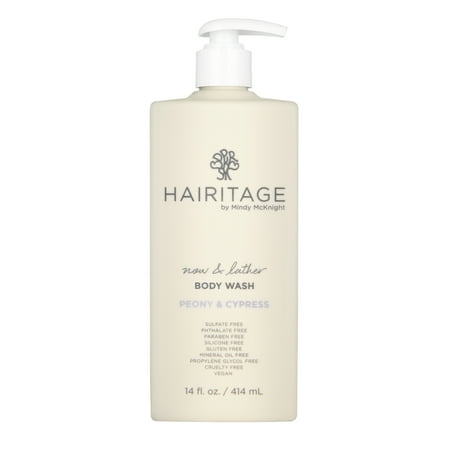 Hairitage Now & Lather Peony & Cypress Scented Body Wash for Women, Men & Kids | Oat Kernel & Gotu Kola Extracts for All Skin Types | Clove Leaf & Magnolia Flower Oils, 14 fl oz.