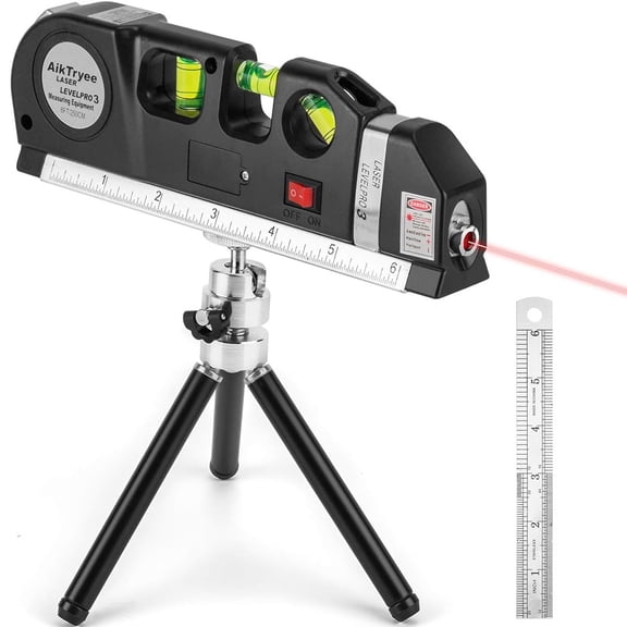 Line laser, laser level with tripod, includes 8 ft/2.5 m metric ruler, suitable for hanging pictures, wall design, home renovation