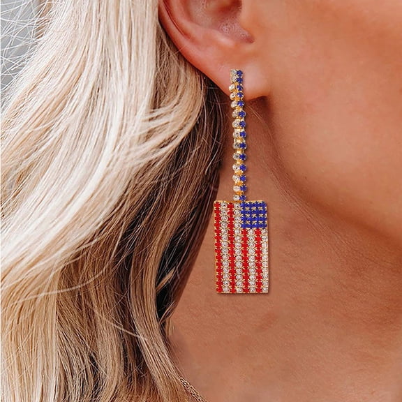 Jierger USA American Flag Dangle Shining Teardrop Drop Earrings for Women Patriotic 4th of July Independence Day Gift Sparkling Rhinestone Vintage Earrings