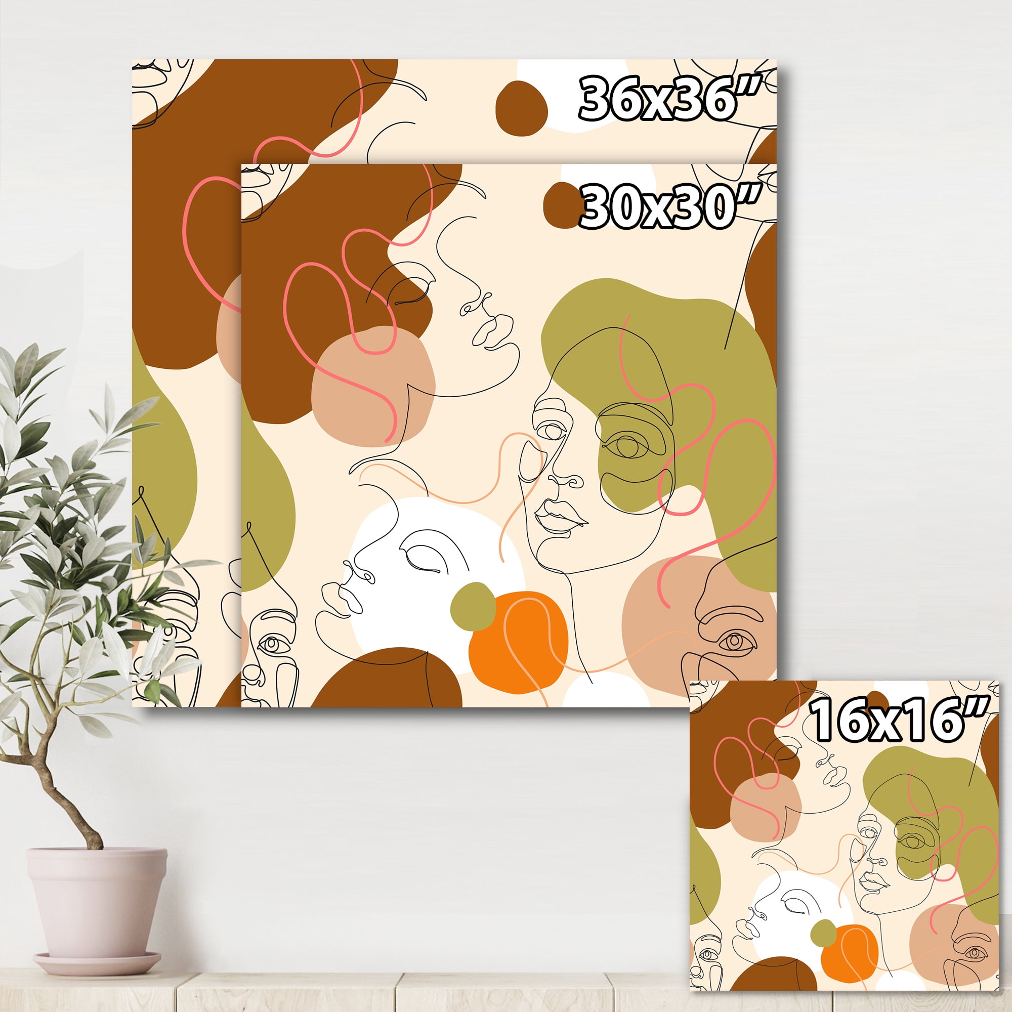 Designart ' One Line Portrait of Afro American Women VII ' Modern Canvas Wall Art Print