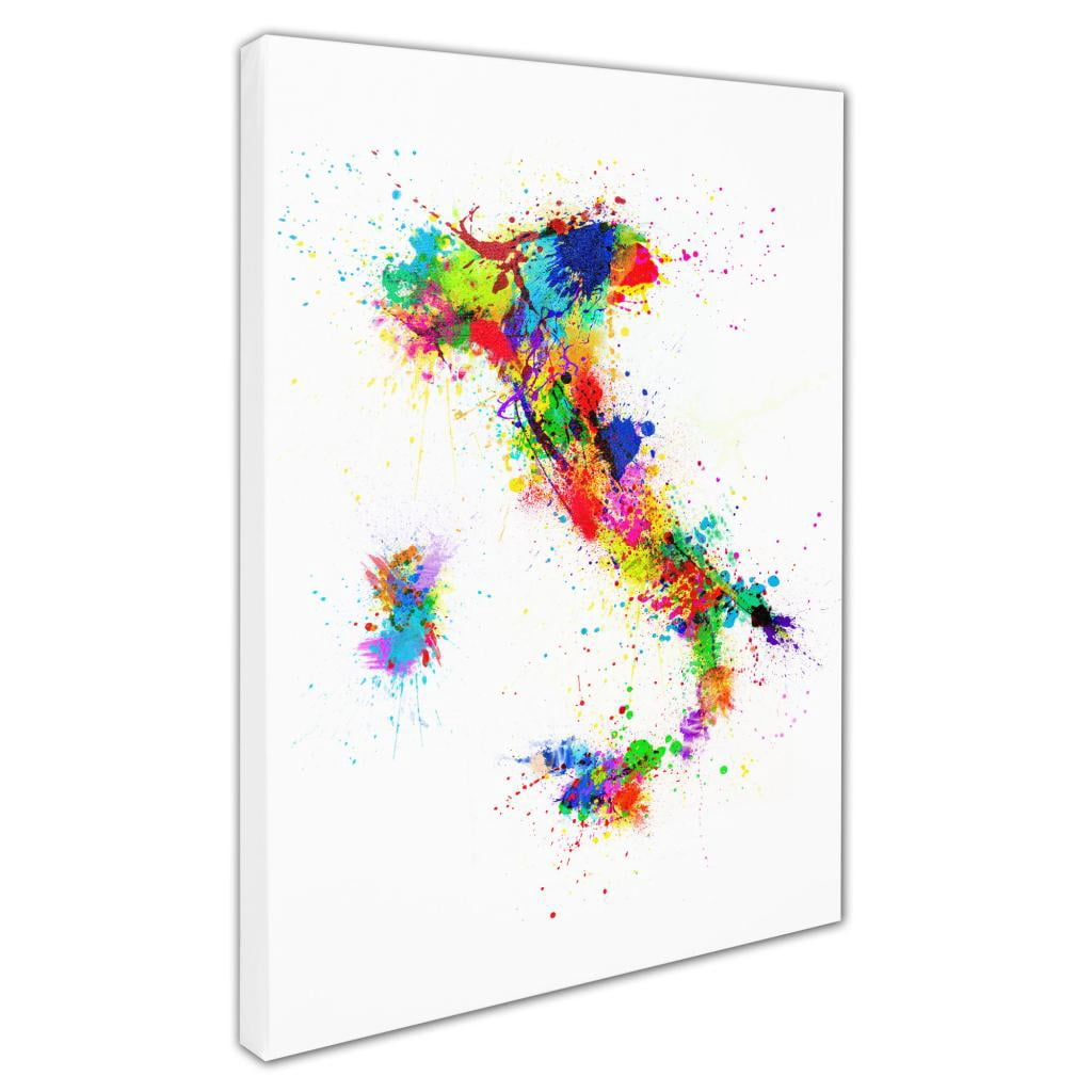 Trademark Art 'Italy Paint Splashes Map' Canvas Art by Michael Tompsett