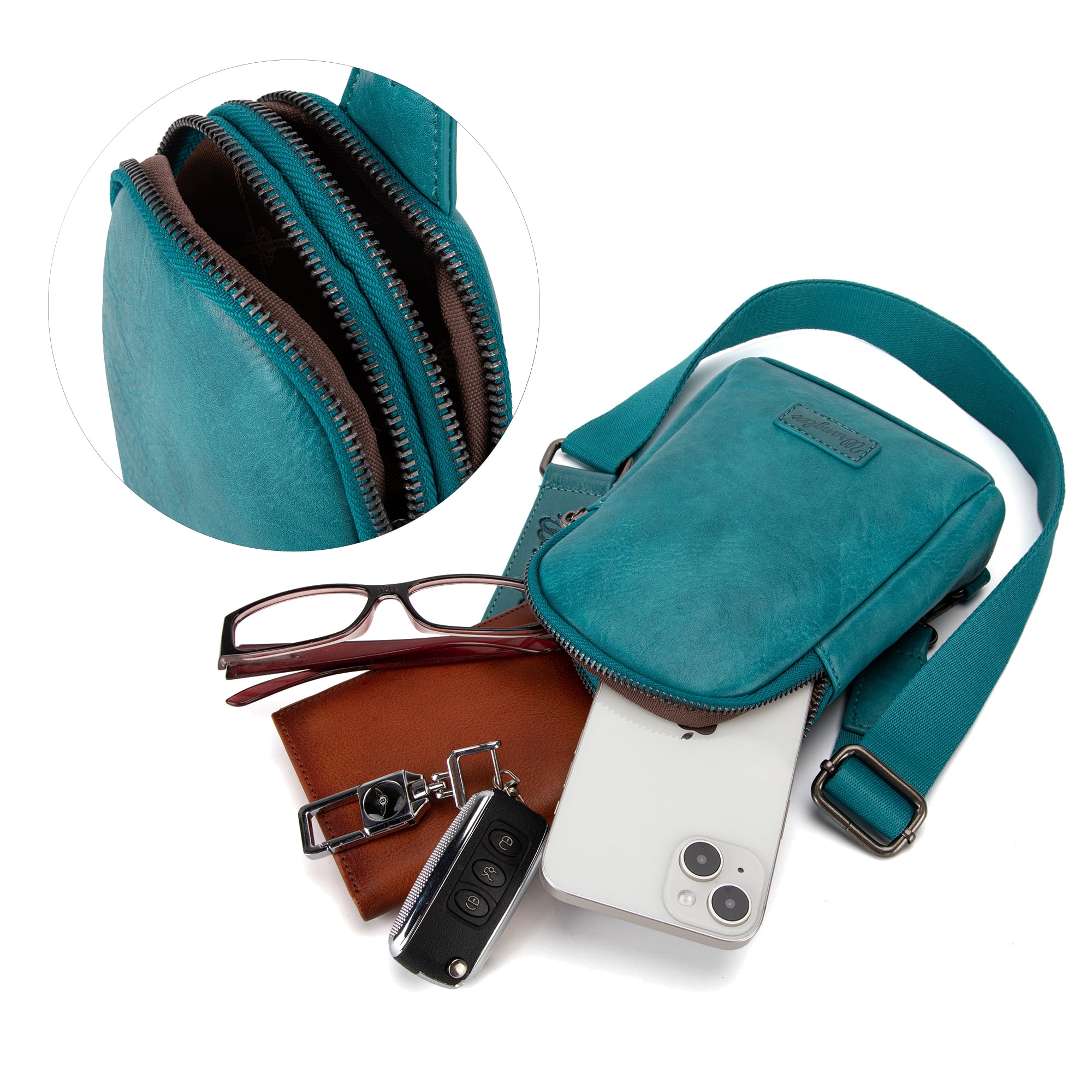 Wrangler Crossbody Sling Bags for Women Cross Body Fanny Pack Purse with Detachable Strap Zipper 7.5 "H, Blue