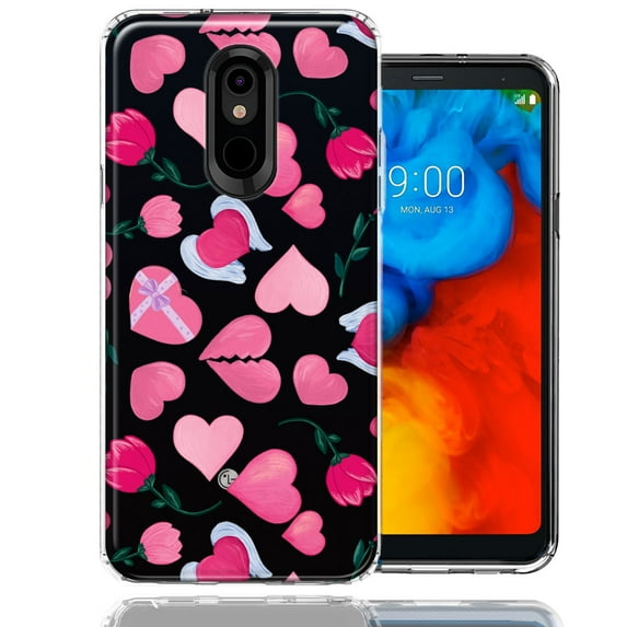 MUNDAZE LG Stylo 4 Pretty Valentines Day Hearts Chocolate Candy Angel Flowers Double Layer Phone Case Cover