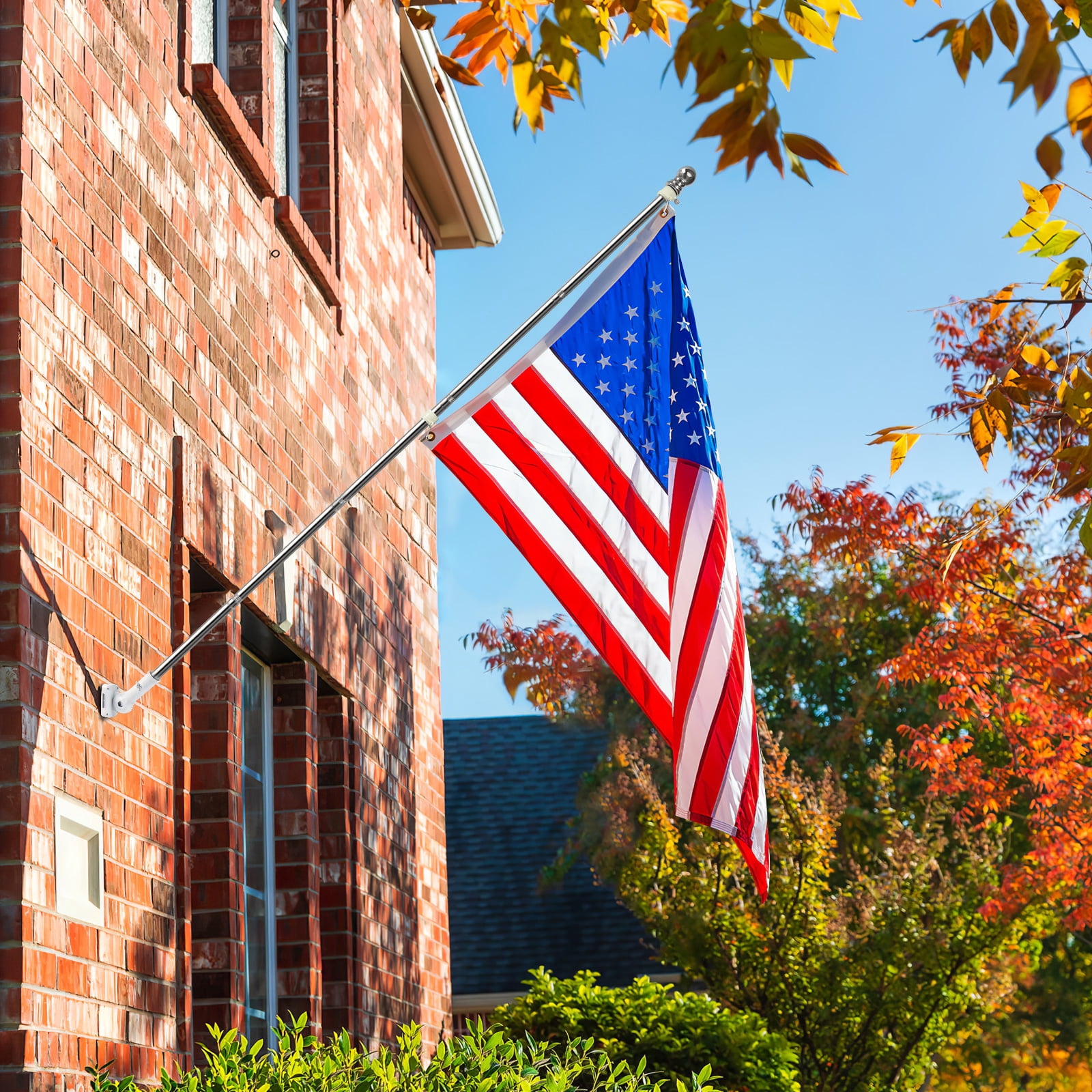 FRCOLOR Adjustable Alloy Flagpole Kit, Plated Silver, Rotating, Rust-Resistant, Multi-Scene
