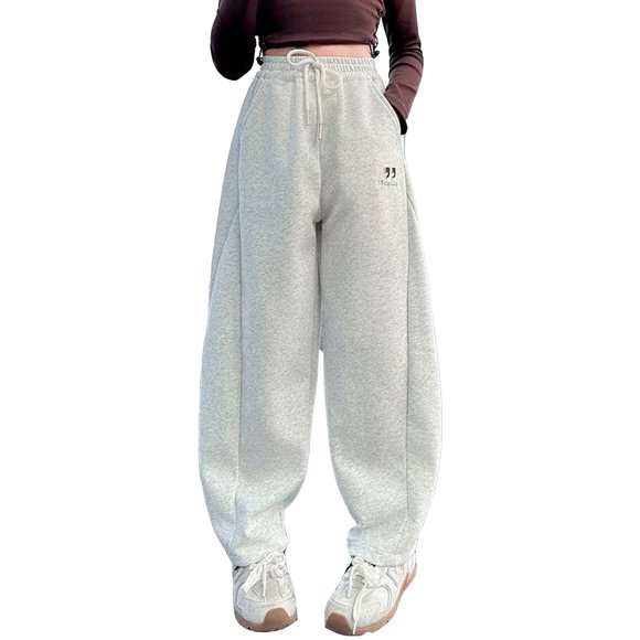 WERYOUNG Girls Streetwear Sweat Pants Summer Casual Stretch Elastic Empire Waist Drawstring Straight Wide Leg Pants With Pockets Newborn Stylish Sweat Pants,Light Gray,10-11 Years