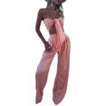 thumbnail image 4 of TRKIYQC Traje de pantalón de dos piezas para mujer, blusas de bandeau con lazo y escote corazón de color sólido y pantalones de pierna ancha TRKIYQC Vida cotidiana, 4 of 9