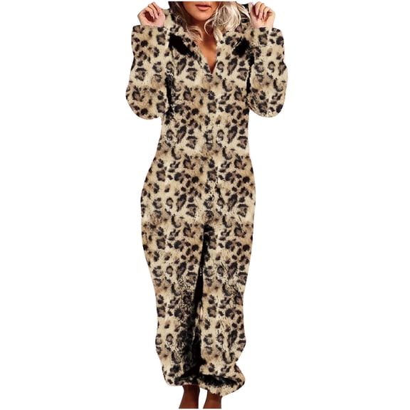 Long Sleeve Pajamas for Women New Jumpsuit Women's Fuzzy Pajamas Long Sleeve Adult Onesie Pajamas Winter Rompers Sleepwear Adult Onesie Pajamas Womens Pajamas Jumpsuits Khaki XXL New