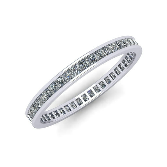 Natural 1.25Ct Princess Cut Diamond Classic Channel Set Women's Anniversary Wedding Eternity Band Ring Solid 18k White Gold F VS2